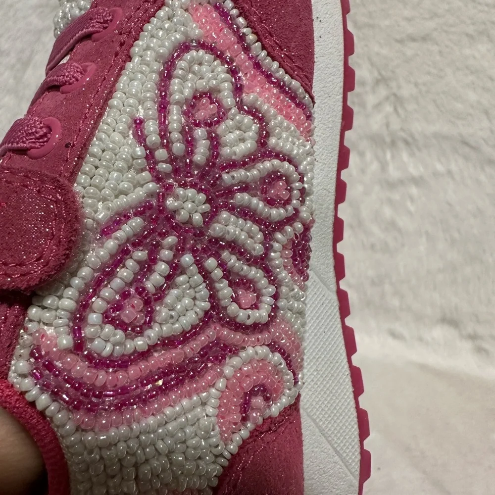 Lelli Kelly Kids Pink and White Butterfly Beaded Sneakers